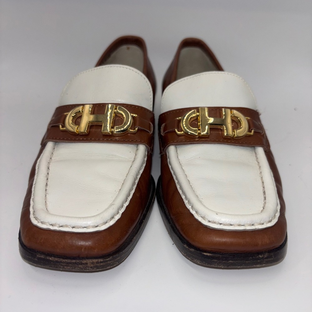 Cole Haan Womens Brown White Leather Horsebit Loafers Made Italy 8127 Size 5.5B - Picture 2 of 12